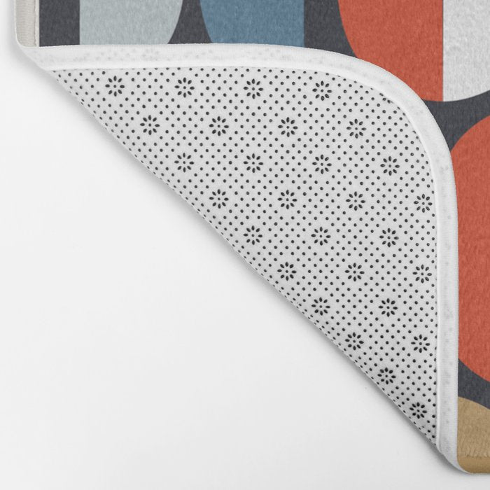 Mid century geometric pattern dark blue Bath Mat Gallery Image 2