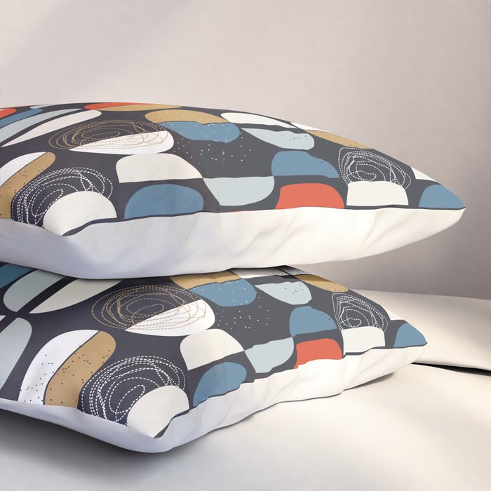 Mid century geometric pattern dark blue Pillow Sham Gallery Image 3