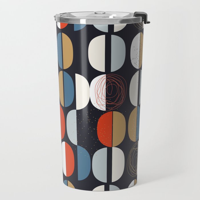 Mid century geometric pattern dark blue Travel Mug Gallery Image 2