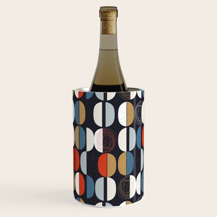 Mid century geometric pattern dark blue Wine Chiller Gallery Image 2