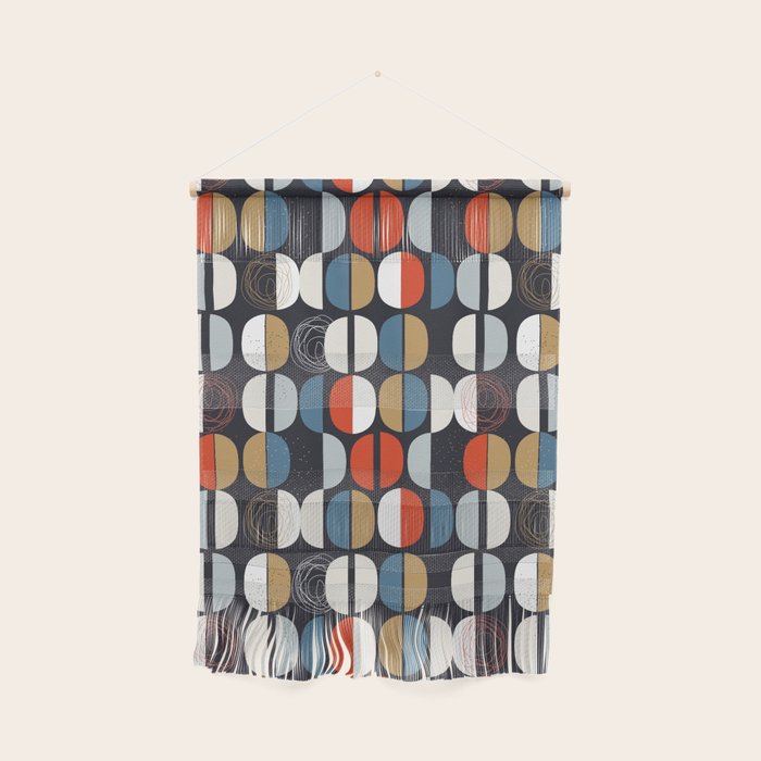 Mid century geometric pattern dark blue Wall Hanging Gallery Image 1