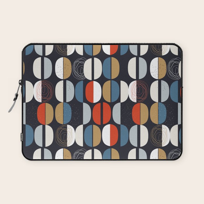 Mid century geometric pattern dark blue Laptop Sleeve Gallery Image 1
