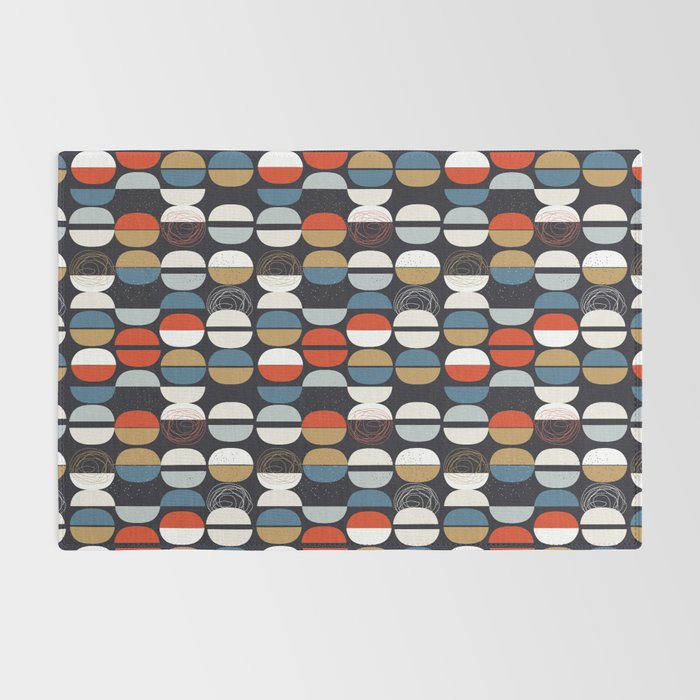 Mid century geometric pattern dark blue Rug Gallery Image 2