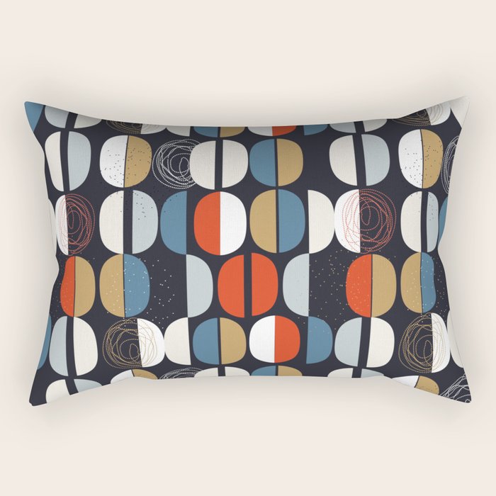 Mid century geometric pattern dark blue Rectangular Pillow Gallery Image 1