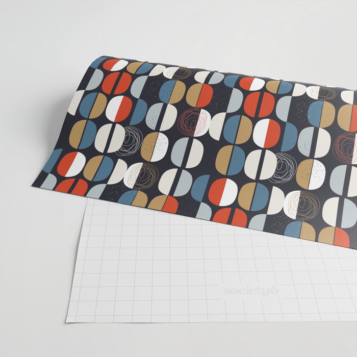 Mid century geometric pattern dark blue Wrapping Paper Gallery Image 2