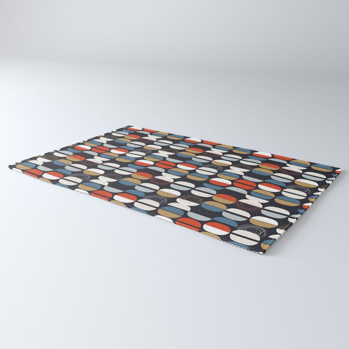 Mid century geometric pattern dark blue Rug Gallery Image 3