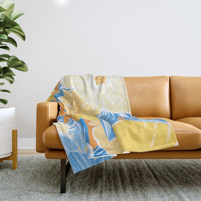 Bright Lemon Floral - Botanical Painting Throw Blanket Gallery Image 1