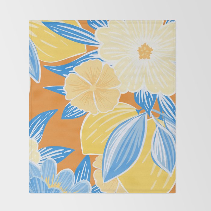 Bright Lemon Floral - Botanical Painting Throw Blanket Gallery Image 2