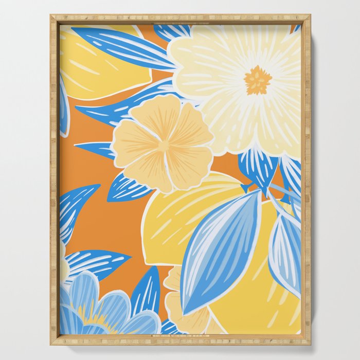 Bright Lemon Floral - Botanical Painting Serving Tray Gallery Image 1