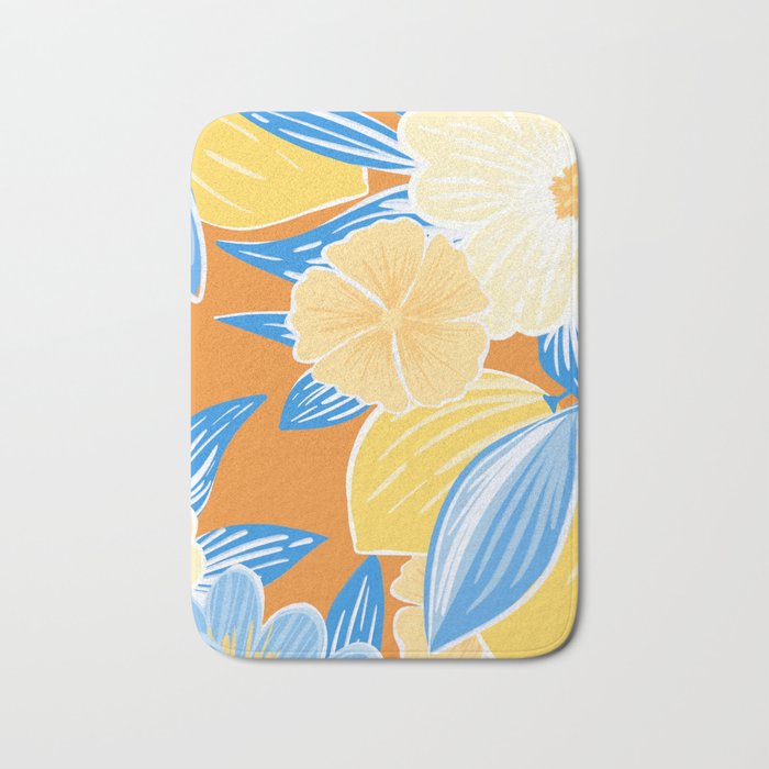 Bright Lemon Floral - Botanical Painting Bath Mat Gallery Image 1