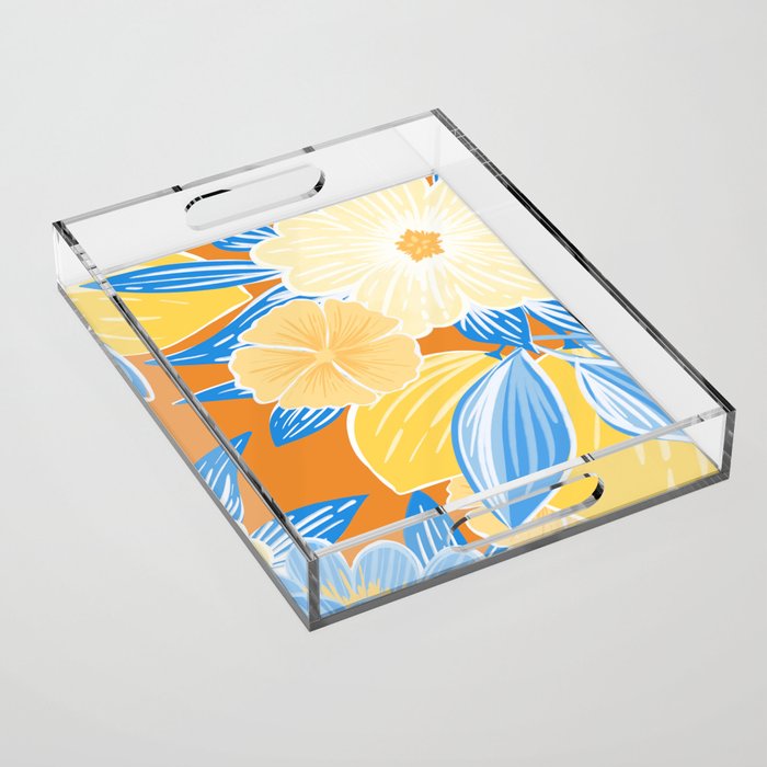 Bright Lemon Floral - Botanical Painting Acrylic Tray Gallery Image 1