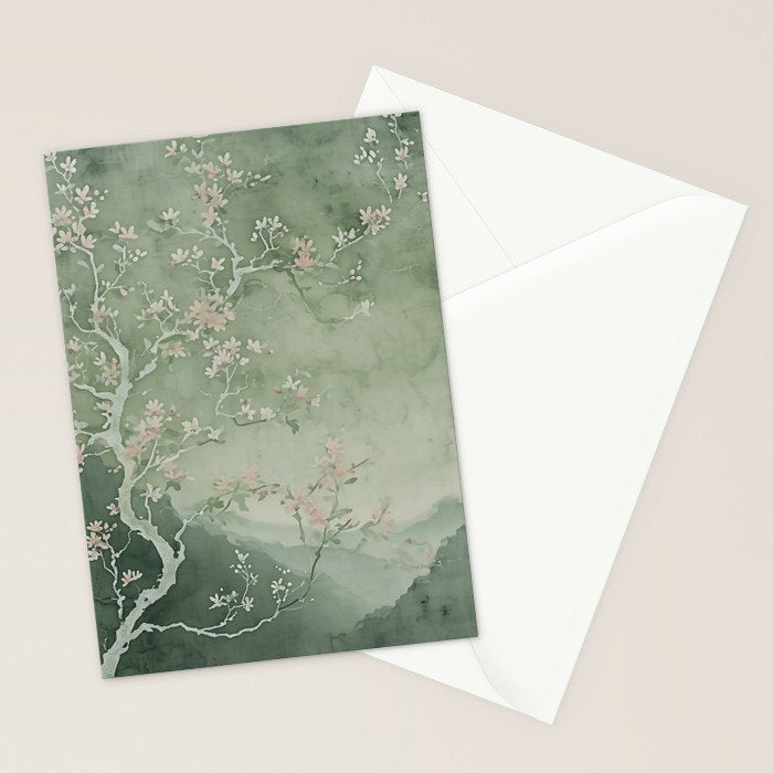 Sage Cherry Stationery Card Gallery Image 2