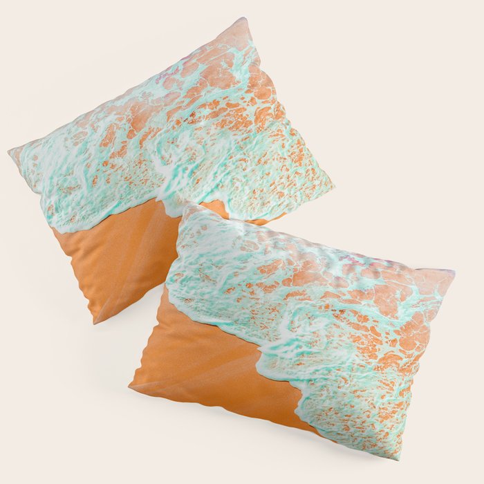 Coral Shore, Ocean Beach Photography, Summer Sea Sand Waves Pillow Sham Gallery Image 1