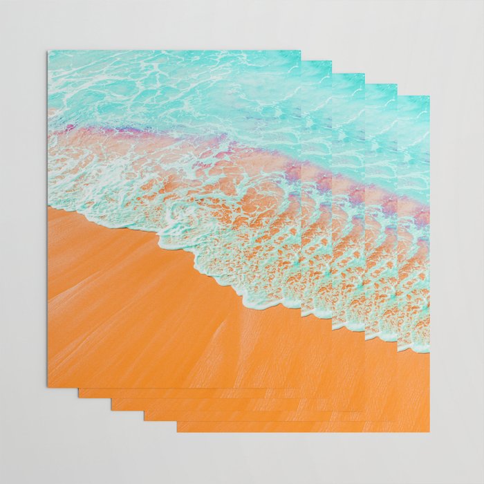 Coral Shore, Ocean Beach Photography, Summer Sea Sand Waves Wrapping Paper Gallery Image 3