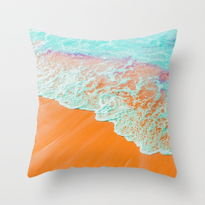 Coral Shore, Ocean Beach Photography, Summer Sea Sand Waves Throw Pillow Gallery Image 1