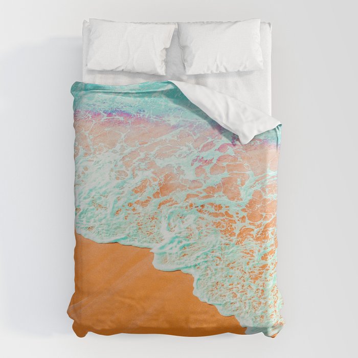 Coral Shore, Ocean Beach Photography, Summer Sea Sand Waves Duvet Cover Gallery Image 6