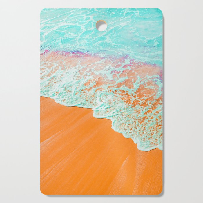 Coral Shore, Ocean Beach Photography, Summer Sea Sand Waves Cutting Board Gallery Image 1