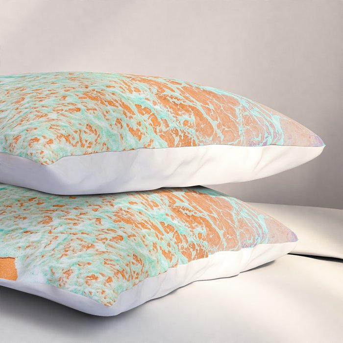 Coral Shore, Ocean Beach Photography, Summer Sea Sand Waves Pillow Sham Gallery Image 3