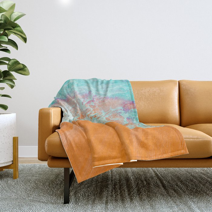 Coral Shore, Ocean Beach Photography, Summer Sea Sand Waves Throw Blanket Gallery Image 1