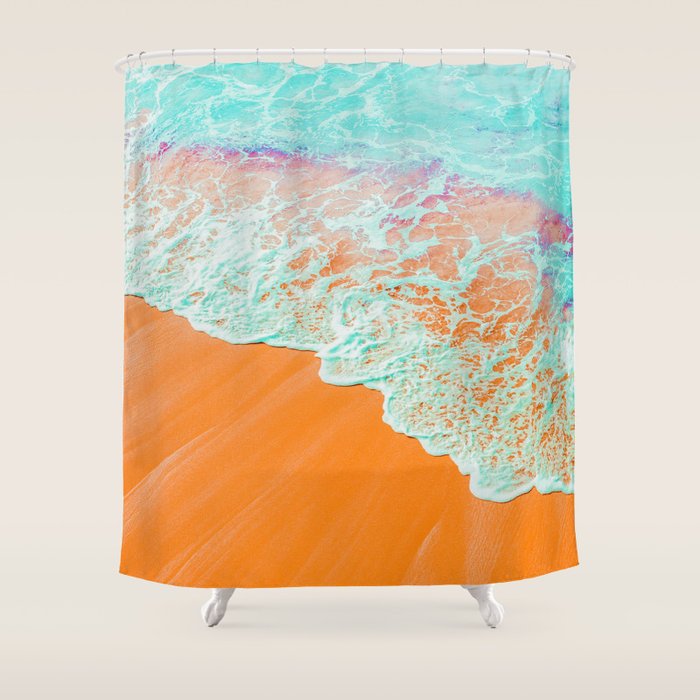 Coral Shore, Ocean Beach Photography, Summer Sea Sand Waves Shower Curtain Gallery Image 1