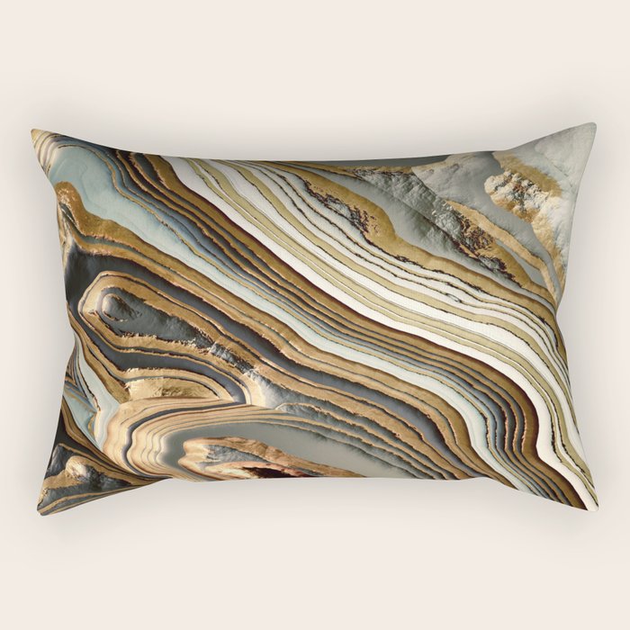 White Gold Agate Abstract Rectangular Pillow Gallery Image 2