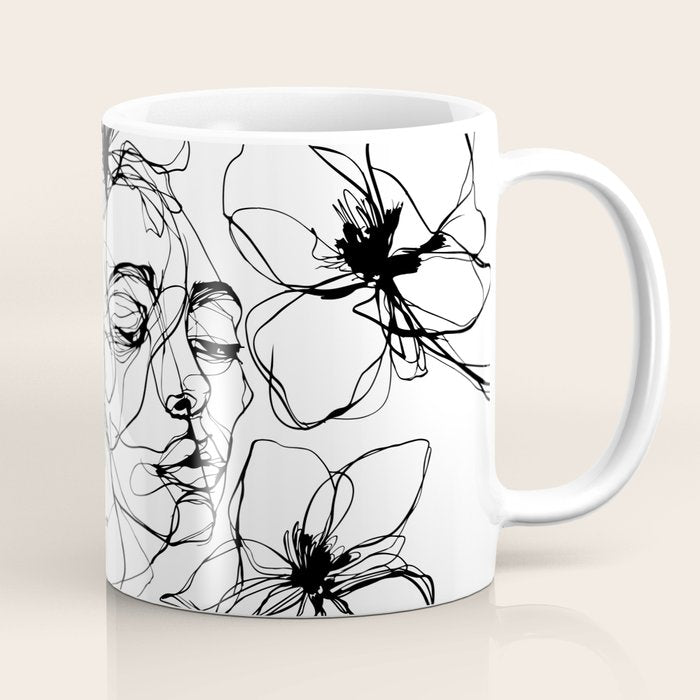 Monochrome Muse Expressive Line Art Portrait Coffee Mug Gallery Image 1