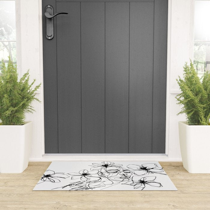 Monochrome Muse Expressive Line Art Portrait Welcome Mat Gallery Image 3