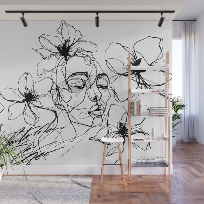 Monochrome Muse Expressive Line Art Portrait Wall Mural Gallery Image 1