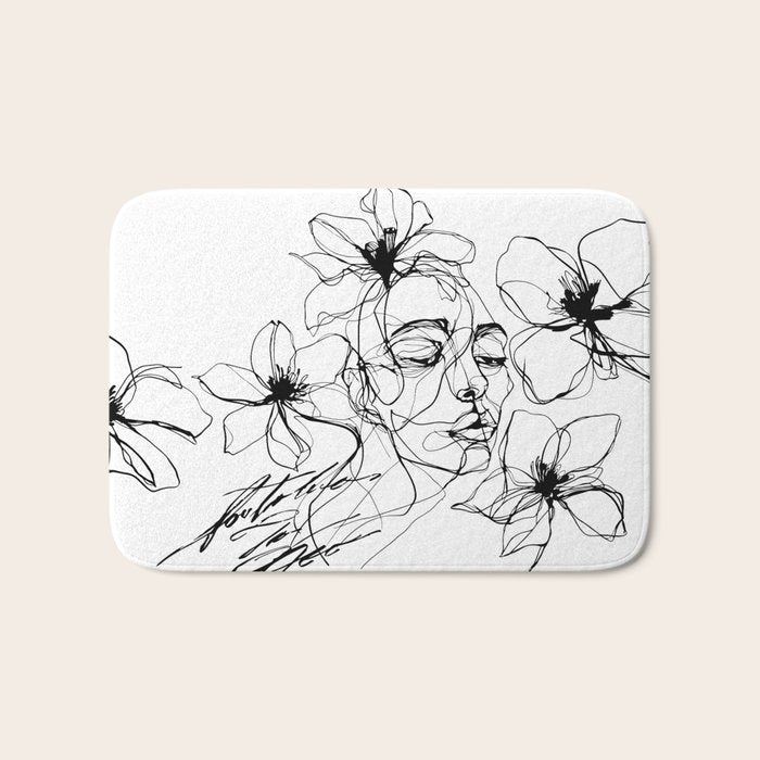 Monochrome Muse Expressive Line Art Portrait Bath Mat Gallery Image 1