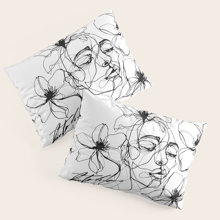 Monochrome Muse Expressive Line Art Portrait Pillow Sham Gallery Image 1