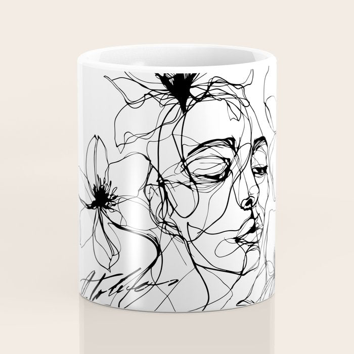 Monochrome Muse Expressive Line Art Portrait Coffee Mug Gallery Image 4