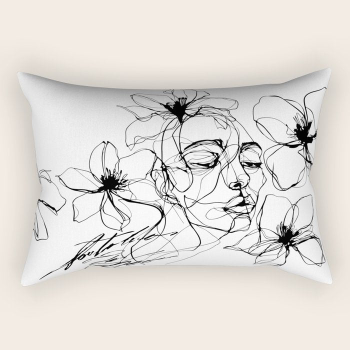 Monochrome Muse Expressive Line Art Portrait Rectangular Pillow Gallery Image 2