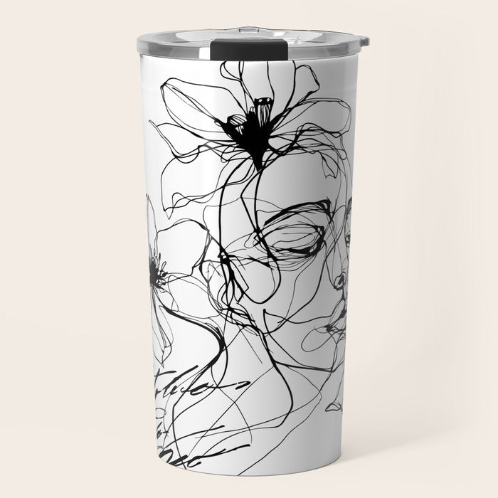 Monochrome Muse Expressive Line Art Portrait Travel Mug Gallery Image 1