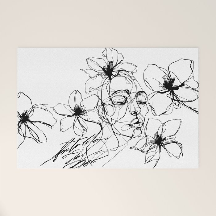 Monochrome Muse Expressive Line Art Portrait Welcome Mat Gallery Image 1