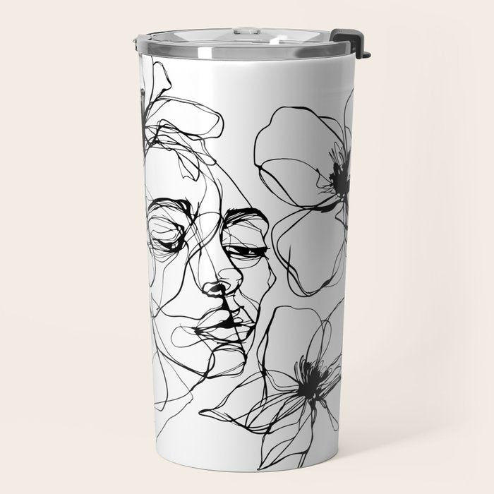 Monochrome Muse Expressive Line Art Portrait Travel Mug Gallery Image 2