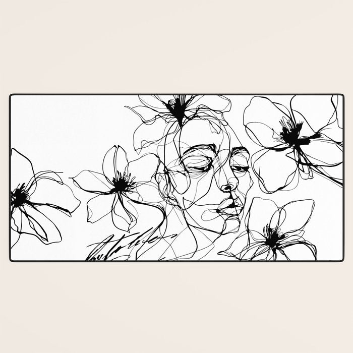 Monochrome Muse Expressive Line Art Portrait Desk Mat Gallery Image 3
