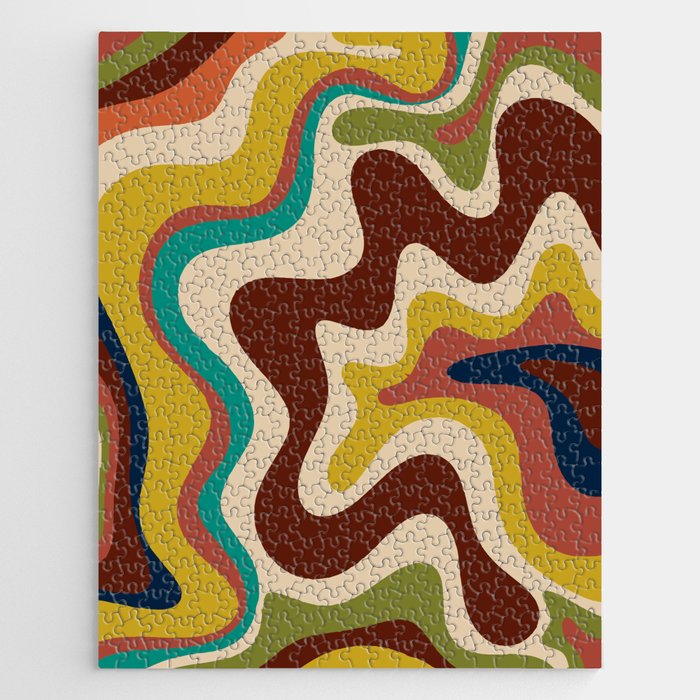 Retro Liquid Swirl 70s Contemporary Abstract Jigsaw Puzzle Gallery Image 1