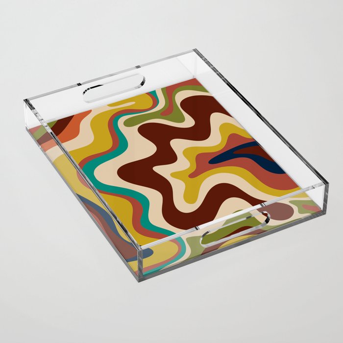 Retro Liquid Swirl 70s Contemporary Abstract Acrylic Tray Gallery Image 1