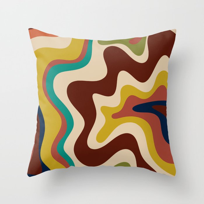 Retro Liquid Swirl 70s Contemporary Abstract Throw Pillow Gallery Image 6