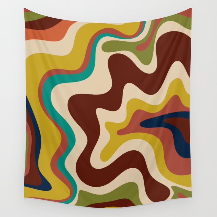 Retro Liquid Swirl 70s Contemporary Abstract Wall Tapestry Gallery Image 1