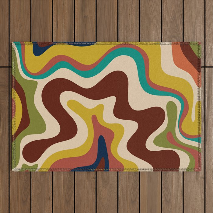 Retro Liquid Swirl 70s Contemporary Abstract Outdoor Rug Gallery Image 1