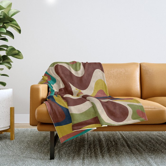 Retro Liquid Swirl 70s Contemporary Abstract Throw Blanket Gallery Image 1