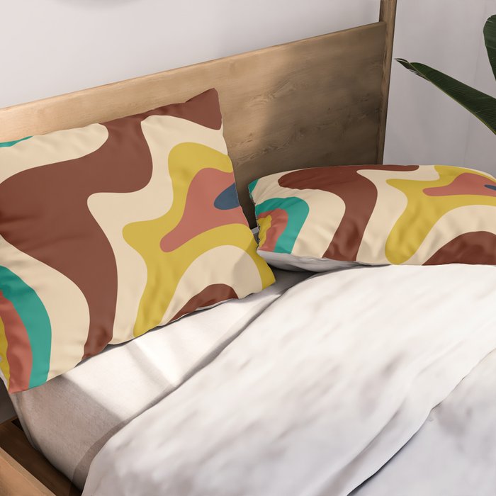 Retro Liquid Swirl 70s Contemporary Abstract Pillow Sham Gallery Image 2