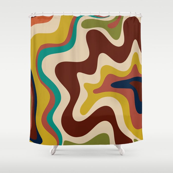 Retro Liquid Swirl 70s Contemporary Abstract Shower Curtain Gallery Image 1