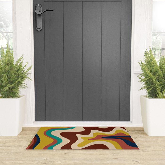 Retro Liquid Swirl 70s Contemporary Abstract Welcome Mat Gallery Image 3