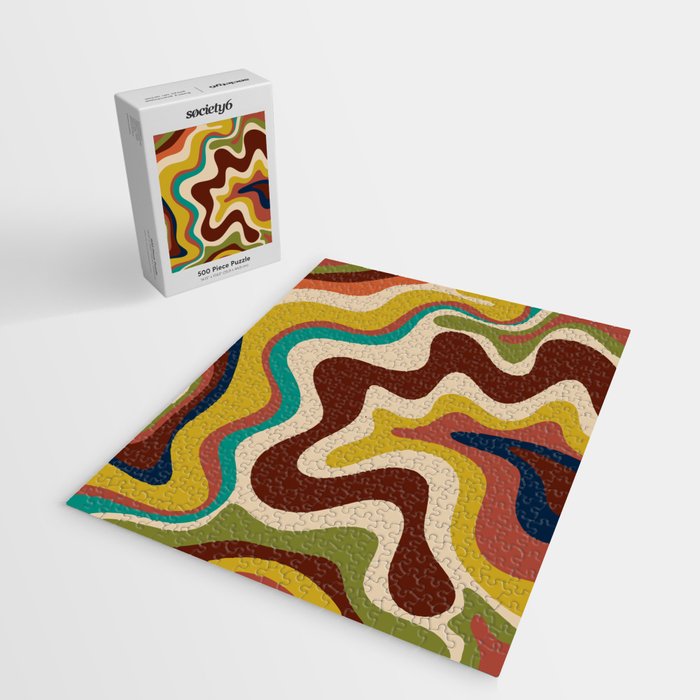 Retro Liquid Swirl 70s Contemporary Abstract Jigsaw Puzzle Gallery Image 2