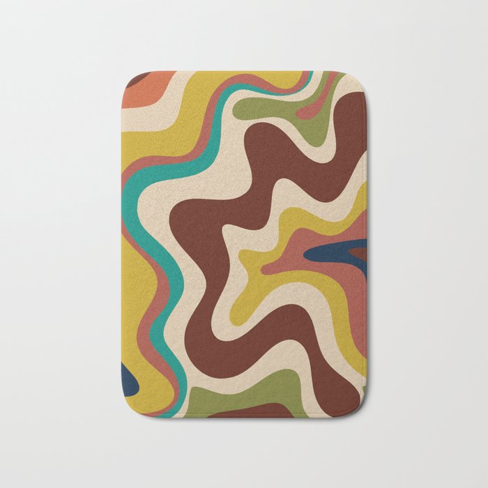 Retro Liquid Swirl 70s Contemporary Abstract Bath Mat Gallery Image 1
