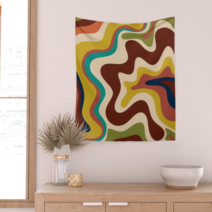 Retro Liquid Swirl 70s Contemporary Abstract Wall Tapestry Gallery Image 2