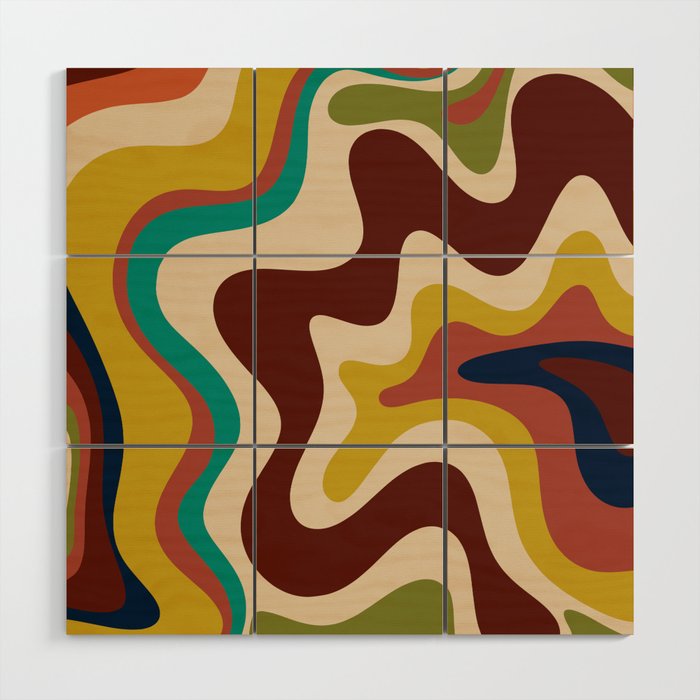 Retro Liquid Swirl 70s Contemporary Abstract Wood Wall Art Gallery Image 1