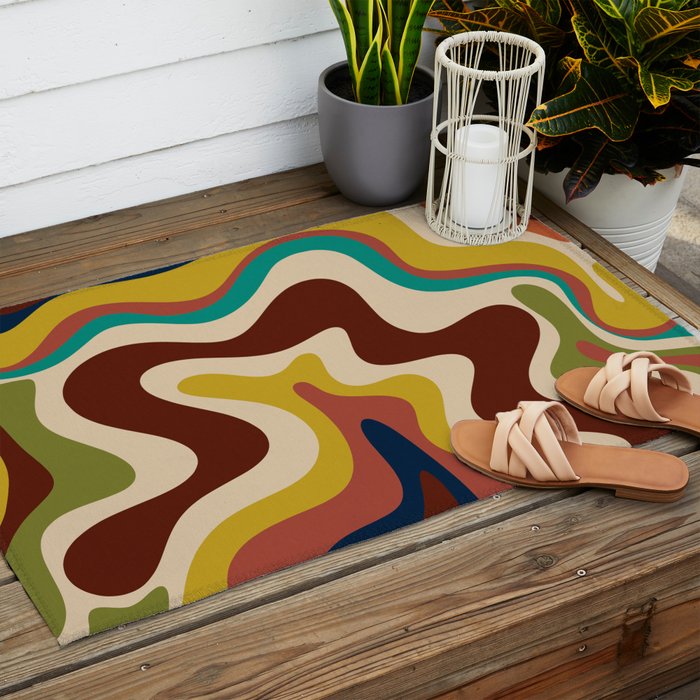 Retro Liquid Swirl 70s Contemporary Abstract Outdoor Rug Gallery Image 2